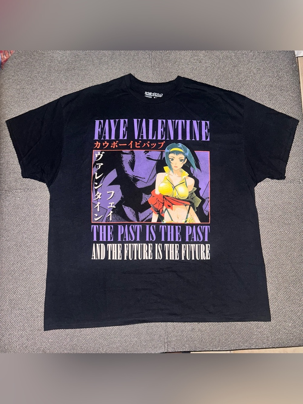 Cowboy Bebop Faye Valentine Graphic Tee - Black with Purple & Yellow Print